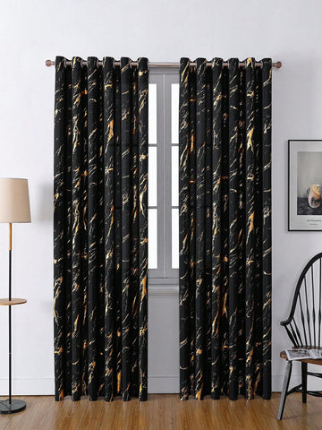 2pcs Minimalist White Marble Texture Curtain For Living Room & Bedroom