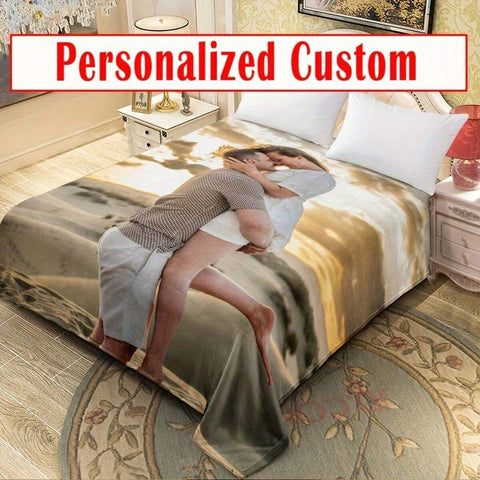 Custom Photo And Text Plush Bedspread - Double-Sided Microfiber Blanket,Suitable For All Seasons, Machine Washable,Digital Printing,Customized Soft Cozy Warm Flannel Blanket Personalized Blanket Party Sofa Blanket ,Home Sofa Blankets Throw Blankets